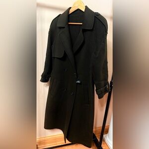 Women's Olive Double-Breasted Wool Hand-made Coat Size M
